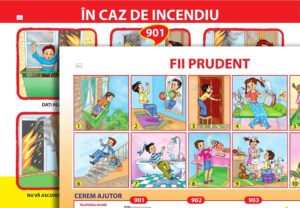 În caz de incendiu / Fii prudent; planșă